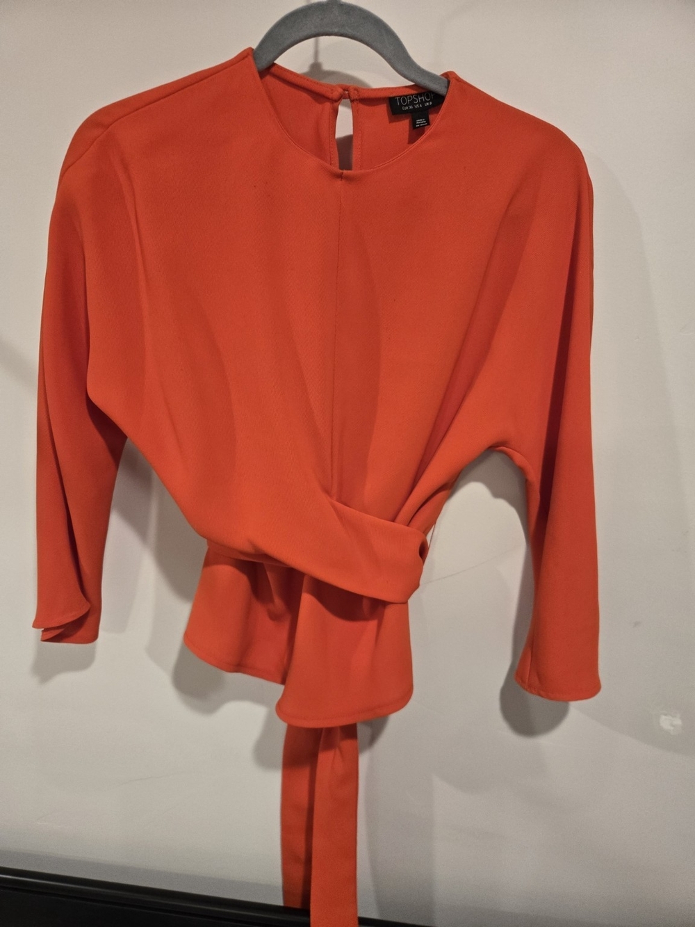 Topshop Bright Orange Tie-Waist Blouse